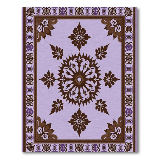 Lavender Brown Floral Mandala Border Rug
