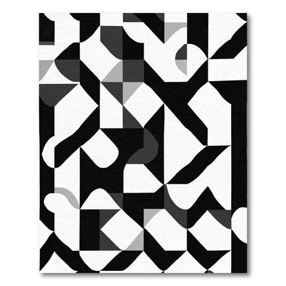 Abstract Black White Geometric Harmony Rug