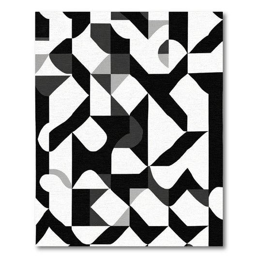 Abstract Black White Geometric Harmony Rug