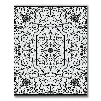 Monochromatic Black Floral Scroll Medallion Rug