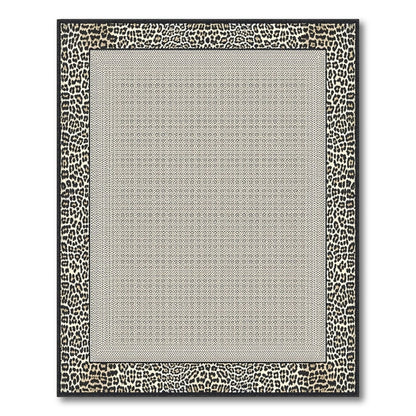 Leopard Border Neutral Geometric Area Rug
