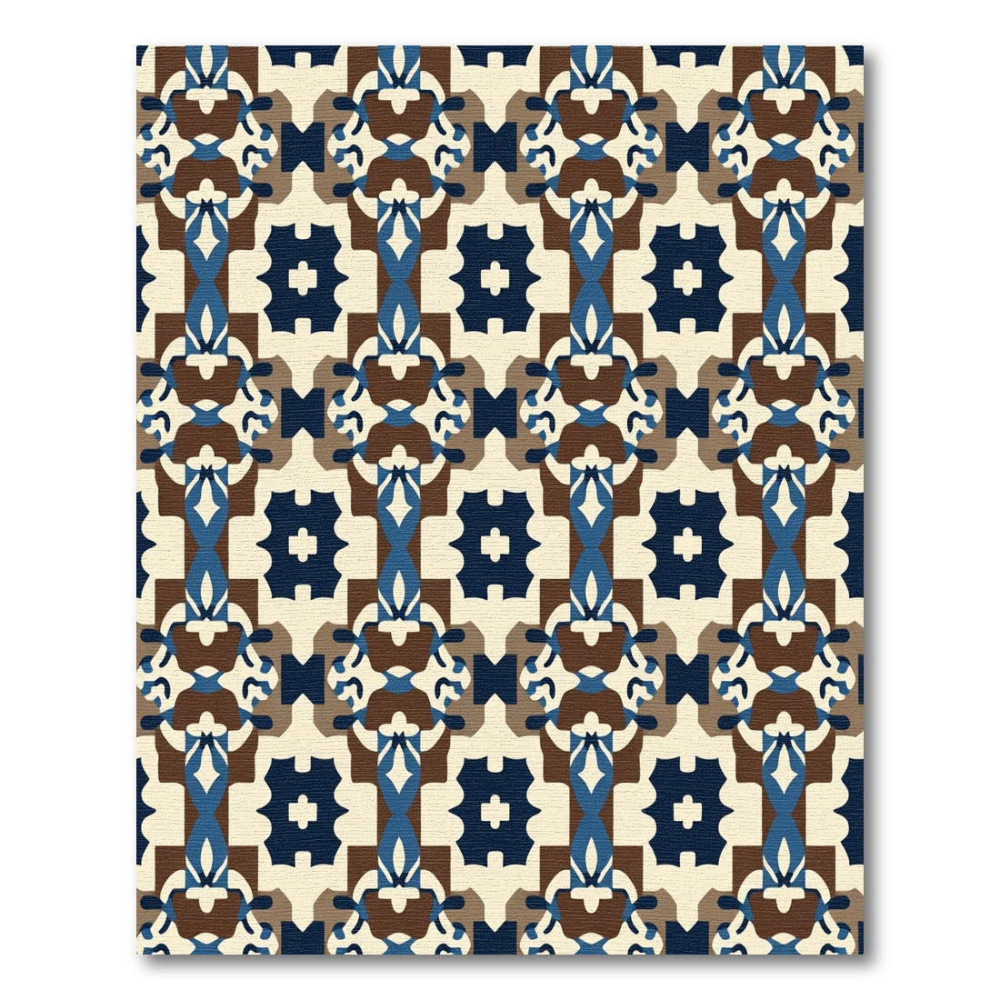 Geometric Blue Brown Cream Lattice Rug