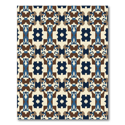 Geometric Blue Brown Cream Lattice Rug