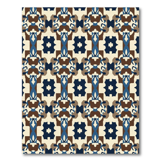 Geometric Blue Brown Cream Lattice Rug