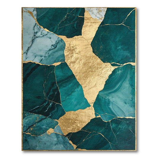 Abstract Area Blue and Teal Gold Marble Abstract Area Rug