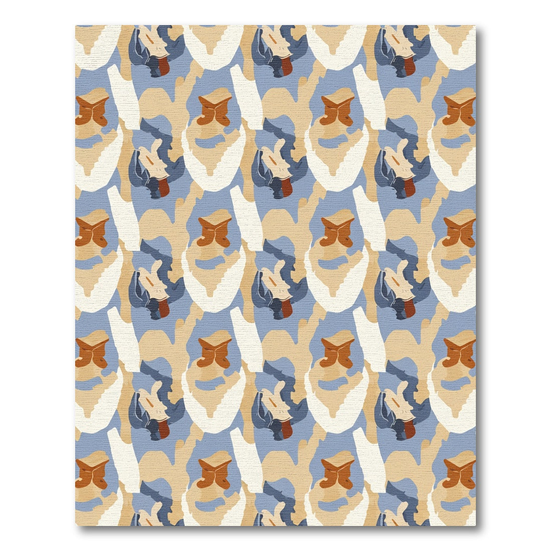Earthy Tan Blue Abstract Shapes Rug