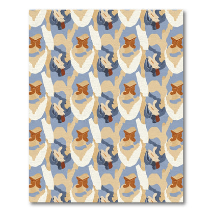 Earthy Tan Blue Abstract Shapes Rug