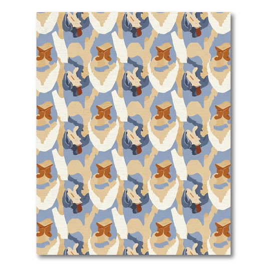 Earthy Tan Blue Abstract Shapes Rug