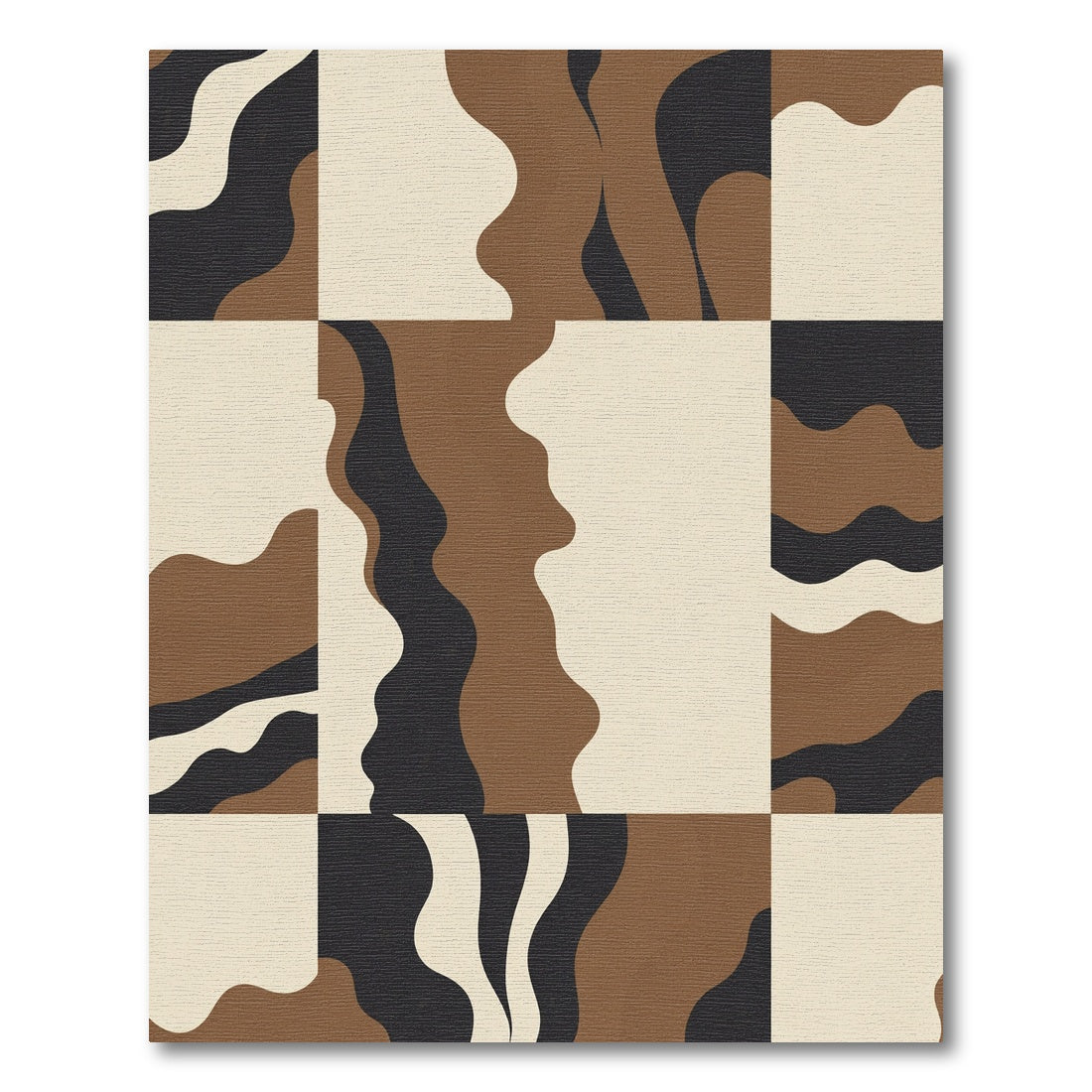 Wavy Brown Black Neutral Squares Rug