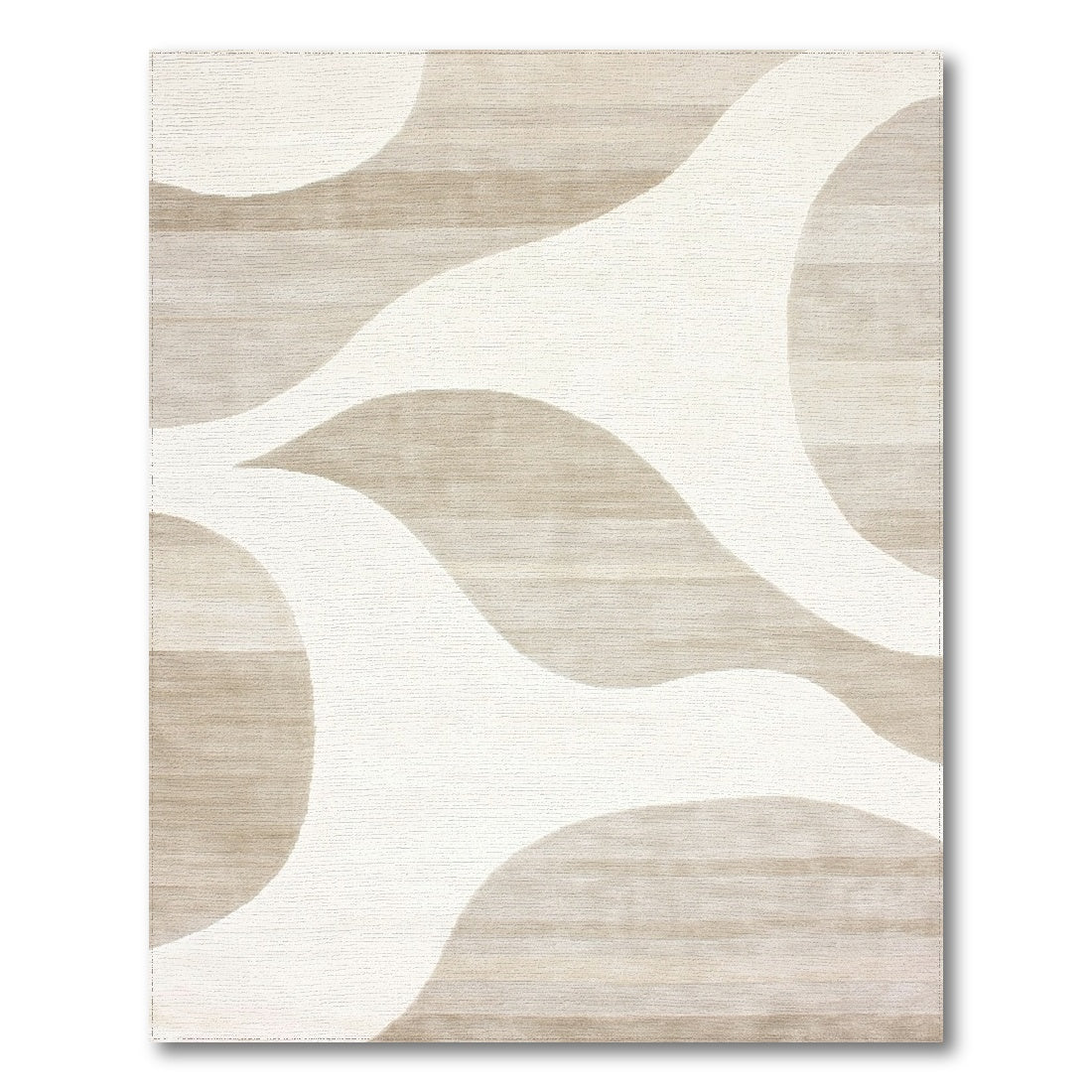 Abstract White Curves Beige Striped Rug
