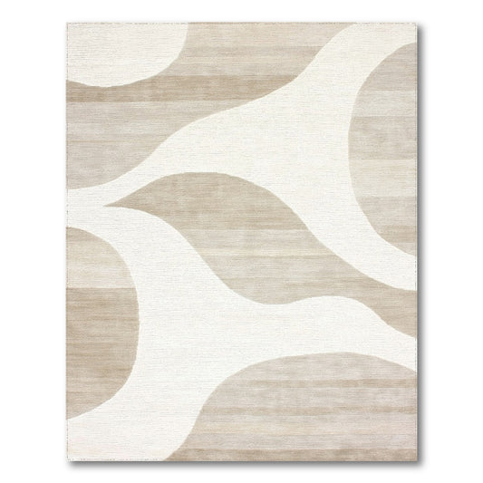 Abstract White Curves Beige Striped Rug