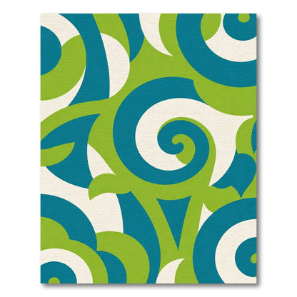 Groovy Teal Swirls Cream Green Rug