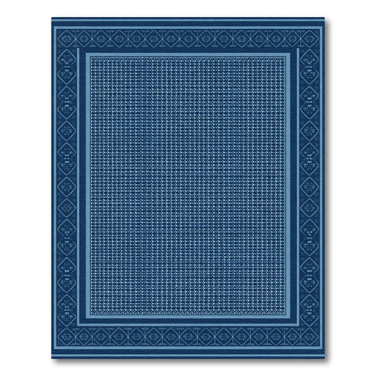 Deep Blue Traditional Geometric Lattice Rug