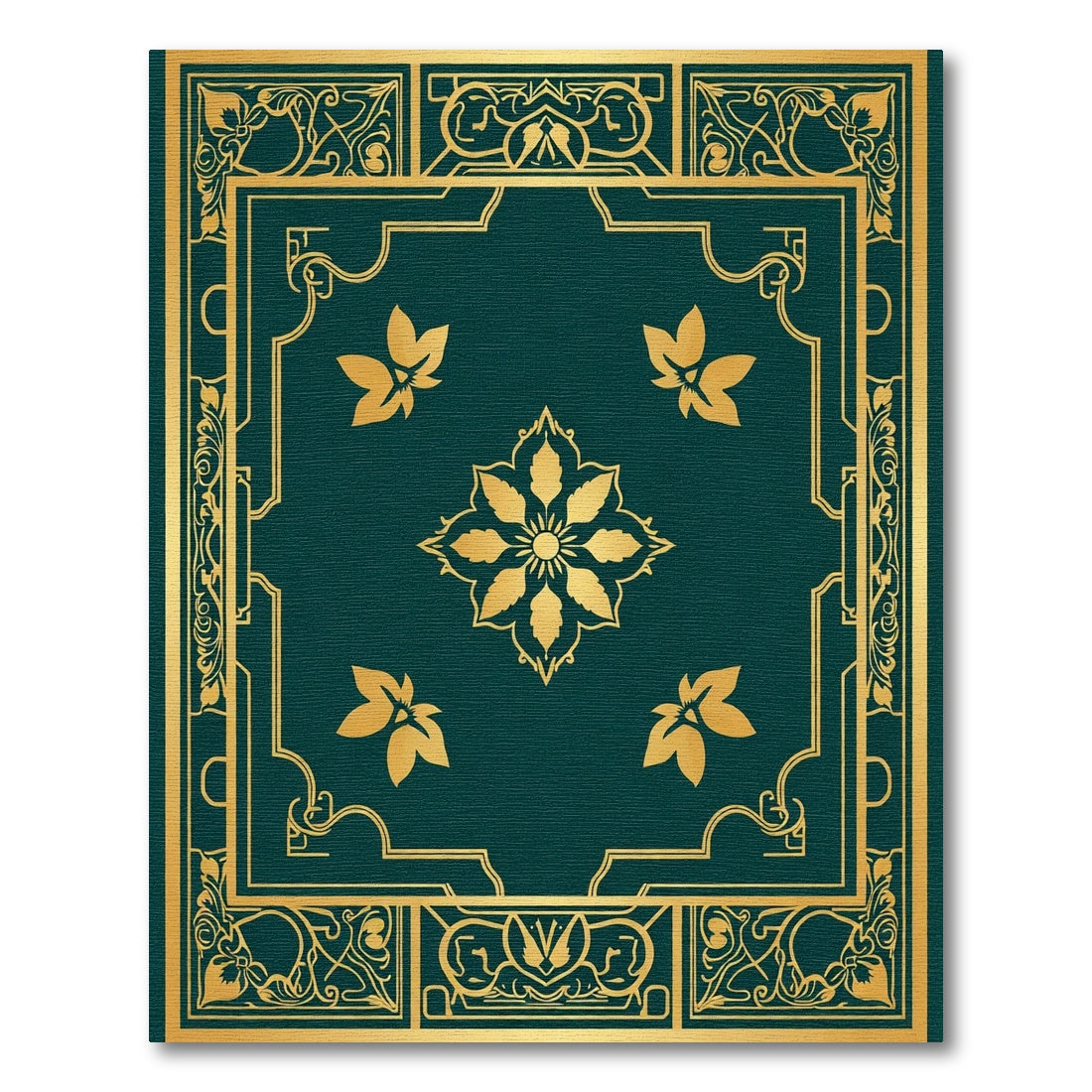 Golden Vine Floral Accents Teal Rug