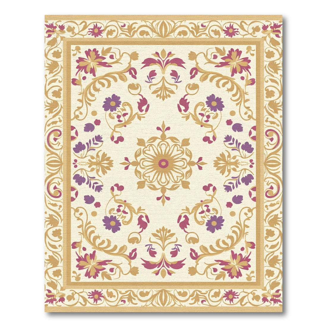 Cream Gold Purple Floral Medallion Rug