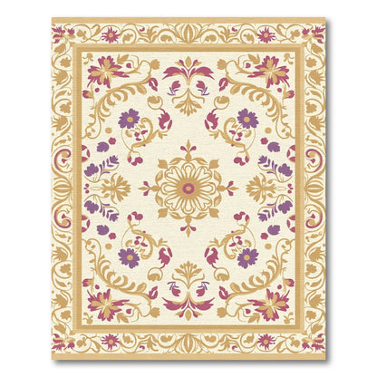 Cream Gold Purple Floral Medallion Rug