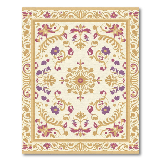 Cream Gold Purple Floral Medallion Rug