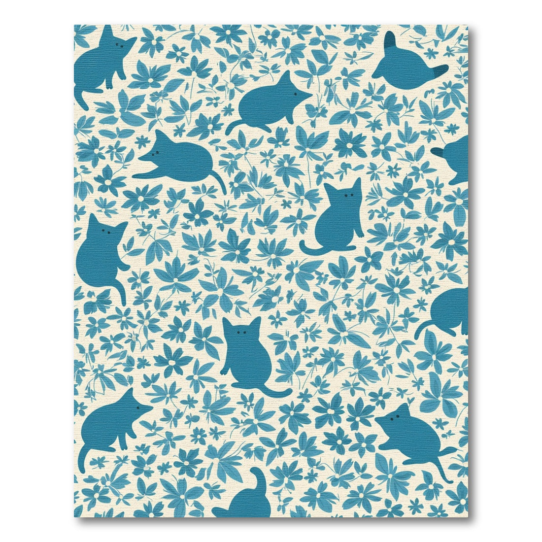 Blue Feline Floral Botanical Whimsy Rug