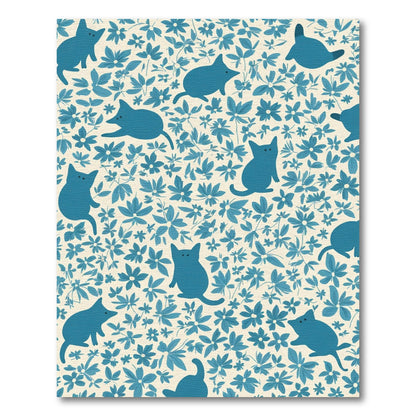 Blue Feline Floral Botanical Whimsy Rug