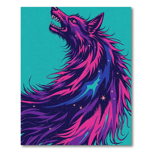Electric Purple Wolf Starry Night Rug