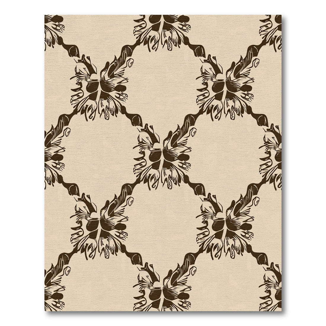 Dark Brown Repeating Floral Diamond Rug