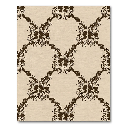 Dark Brown Repeating Floral Diamond Rug