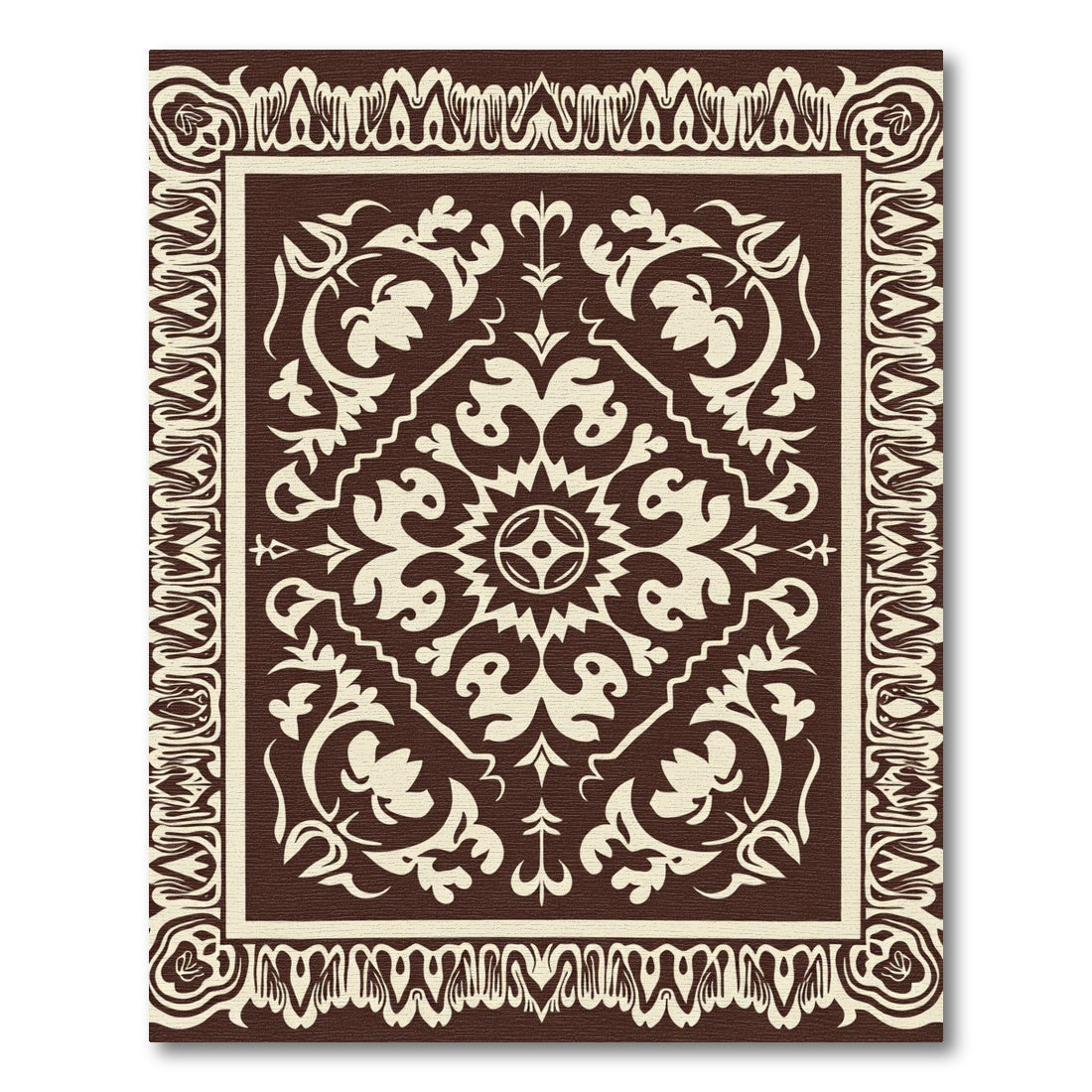 Brown Cream Floral Central Medallion Rug