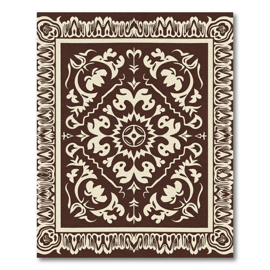Brown Cream Floral Central Medallion Rug