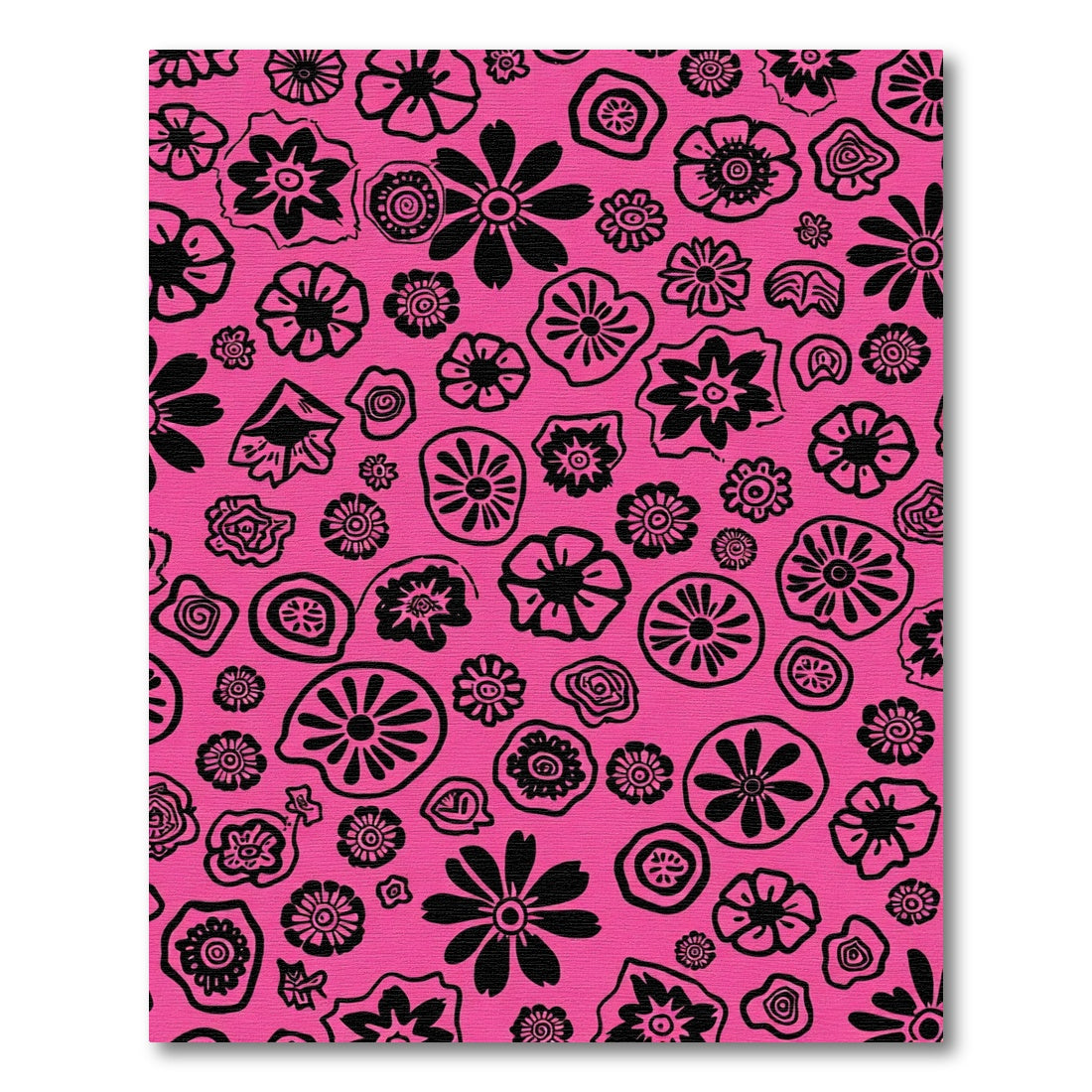 Pink Black Abstract Floral Collage Rug