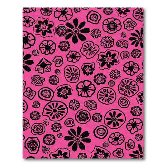 Pink Black Abstract Floral Collage Rug