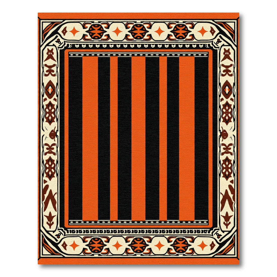 Bold Orange Black Striped Border Rug