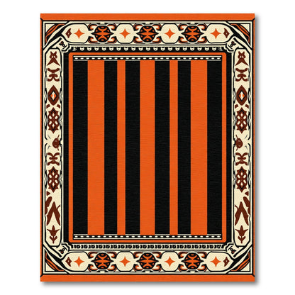 Bold Orange Black Striped Border Rug