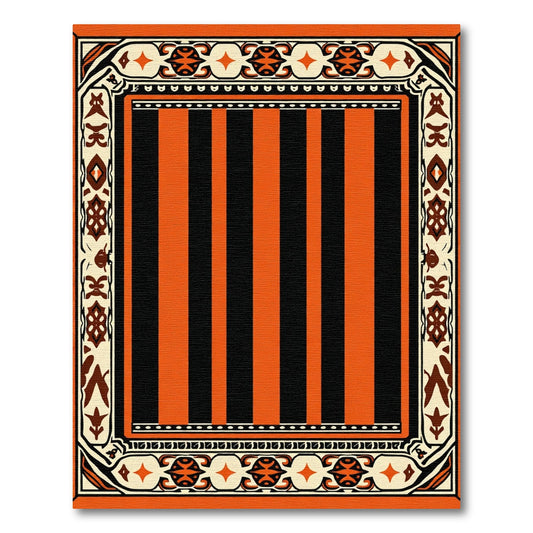 Bold Orange Black Striped Border Rug