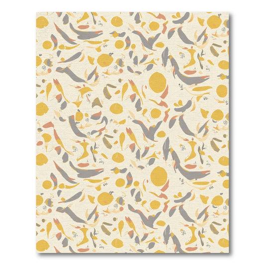 Abstract Ochre Gray Feather Shape Rug