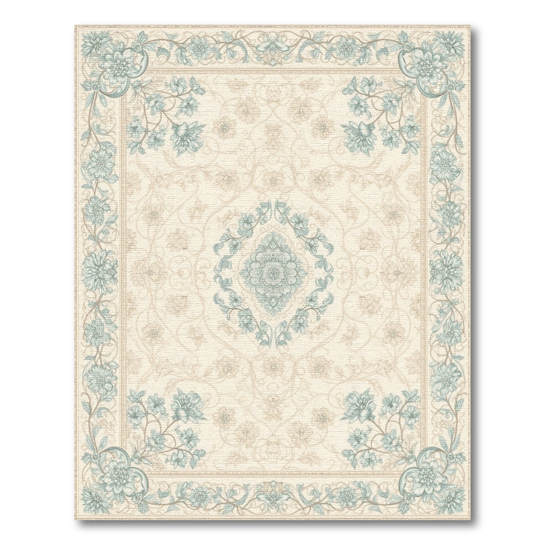 Blue Teal Floral Vintage No. 42 Area Rug
