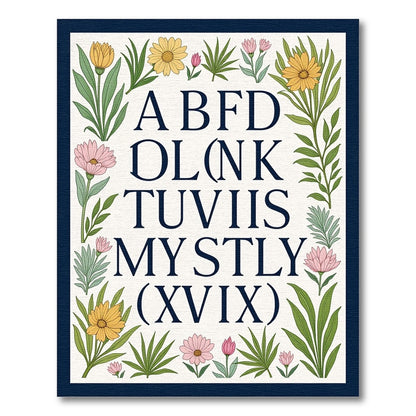 Botanical Alphabet Border Yellow Pink Rug