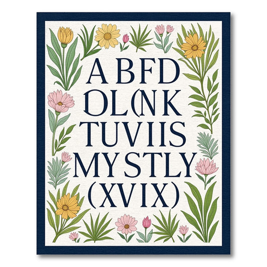 Botanical Alphabet Border Yellow Pink Rug