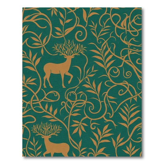 Golden Stag Verdant Vine Pattern Rug