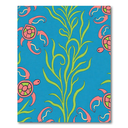 Coral Turtle Seaweed Blue Rug