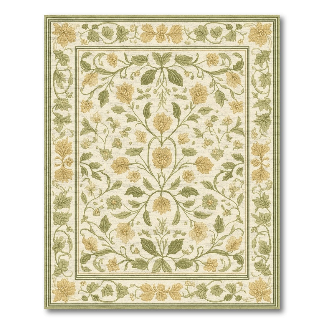 Floral Vintage ODIKA Green Floral Vintage Area Rug