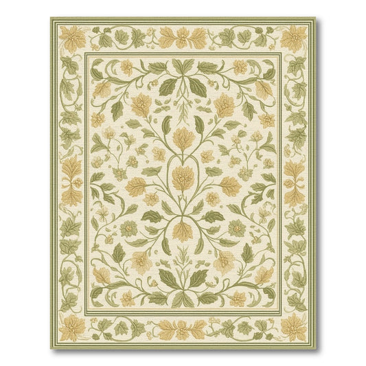 Floral Vintage ODIKA Green Floral Vintage Area Rug