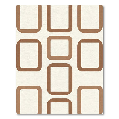 Cream Brown Rounded Square Grid Rug
