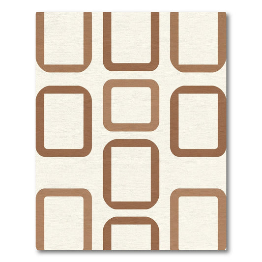 Cream Brown Rounded Square Grid Rug