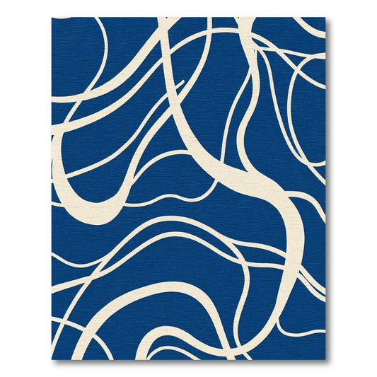 Deep Blue Cream Organic Swirl Rug