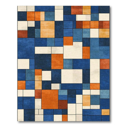 Blue Orange Geometric Modern Area Rug