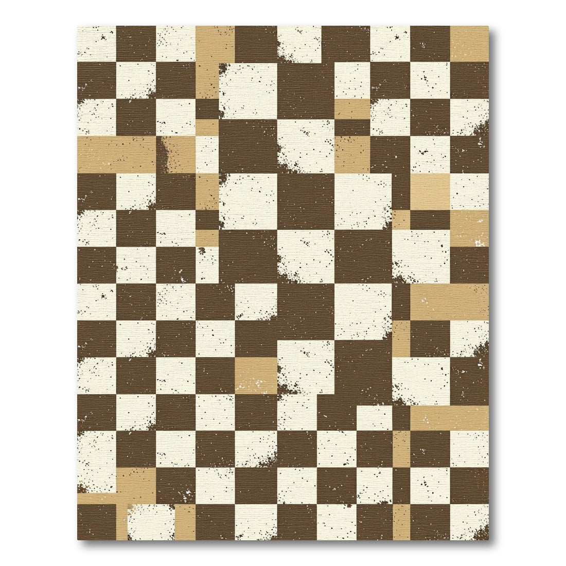 Distressed Brown Checkerboard Grunge squares Rug