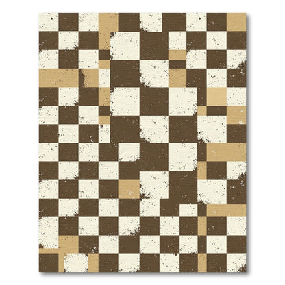 Distressed Brown Checkerboard Grunge squares Rug