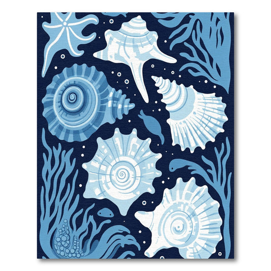 Deep Blue Ocean Shell Marine Collection Rug