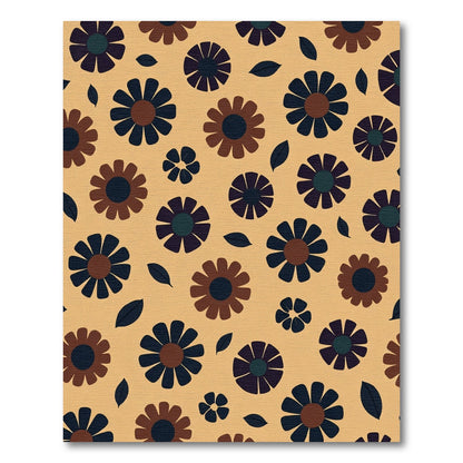 Retro Brown and Blue Floral Bloom Rug