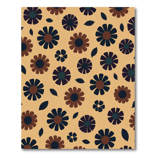 Retro Brown and Blue Floral Bloom Rug